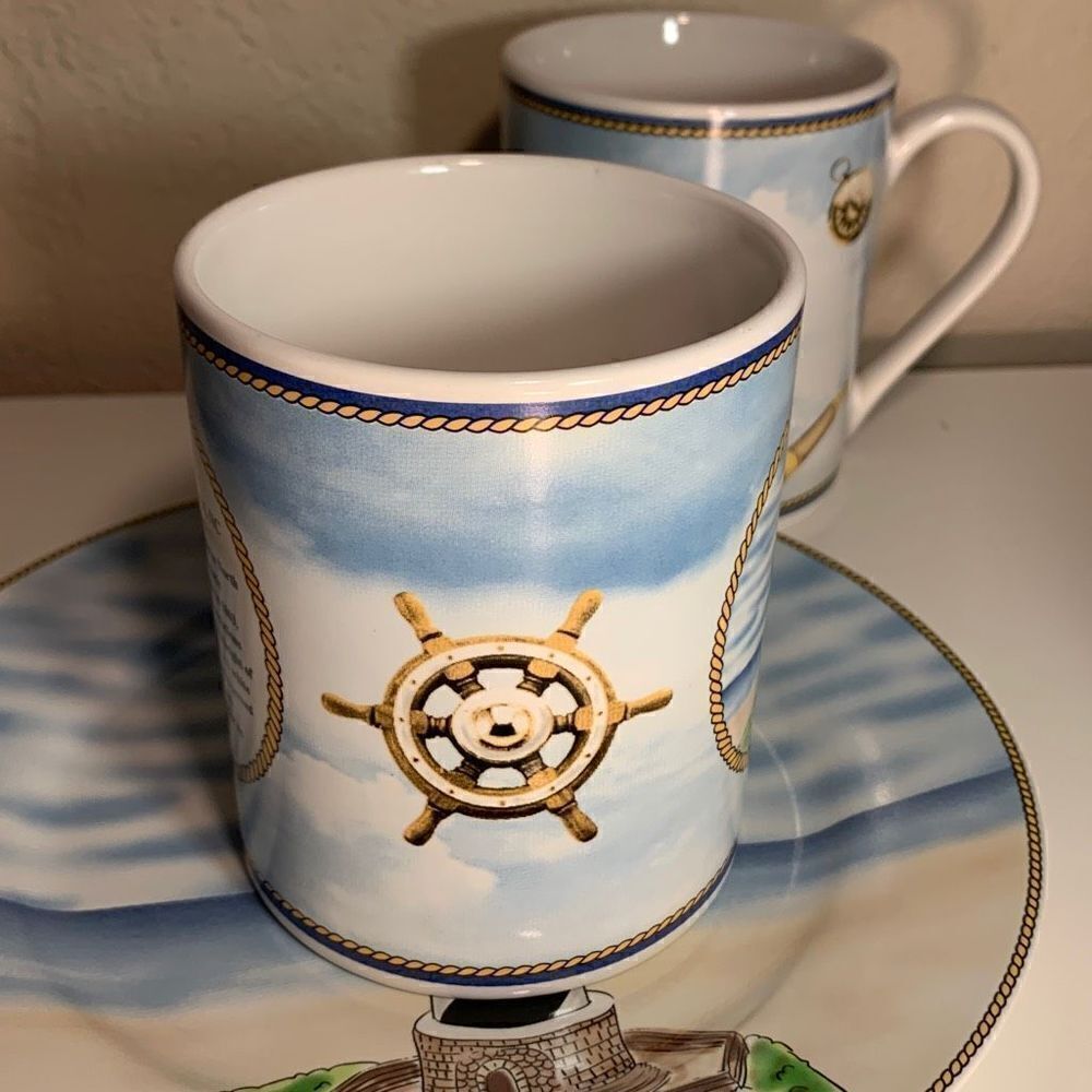 Royal Norfolk Coffee Mug Cape Hatteras Light, NC Lighthouse 2 Mugs and 1 Dish - Picture 5 of 8